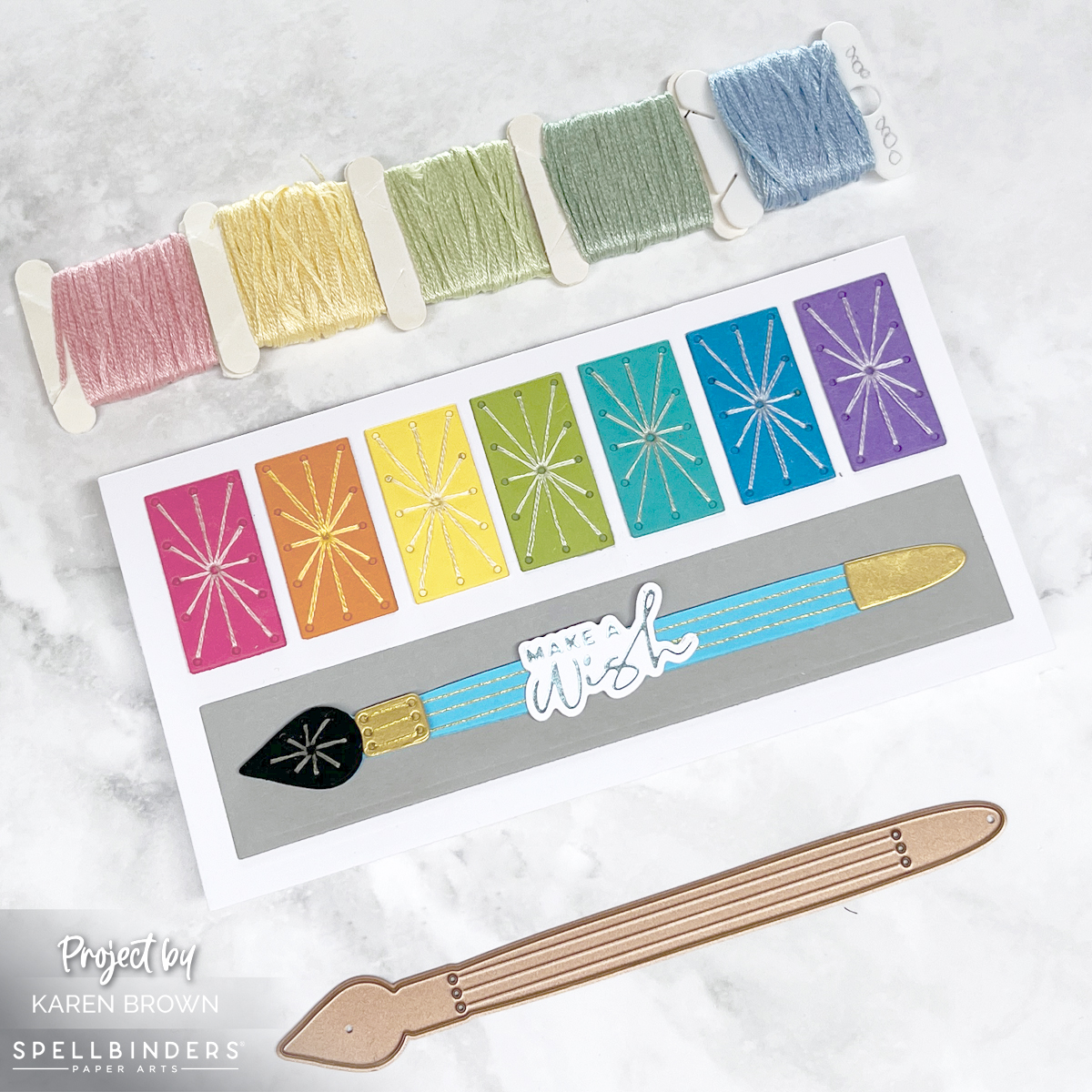 Handmade paint palette card created with Spellbinders August 2024 Stitching Card Kit of the Month.