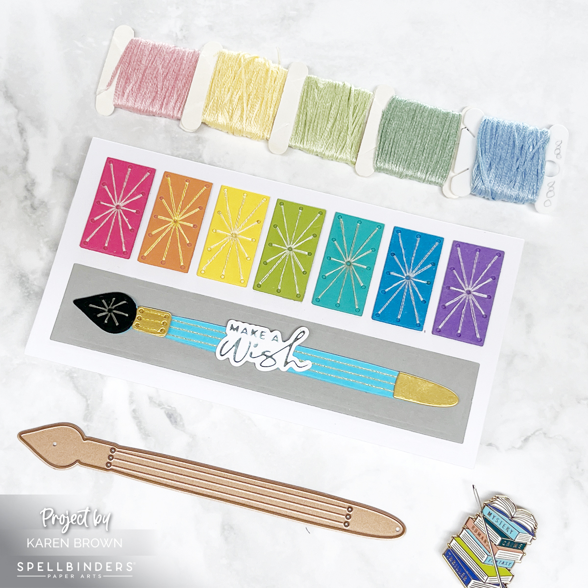 Rainbow colors for this stunning hand stitched greeting card created with Spellbinders August 2024 Stitching Kit of the Month.