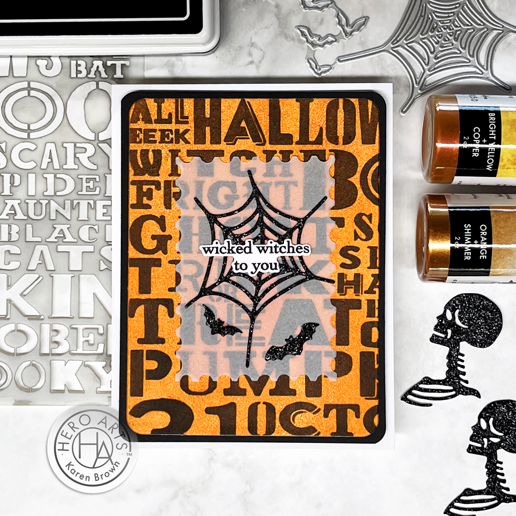Hero Arts Halloween Words Stencil + Haunted Romance Fancy Dies  handmade Halloween Card.