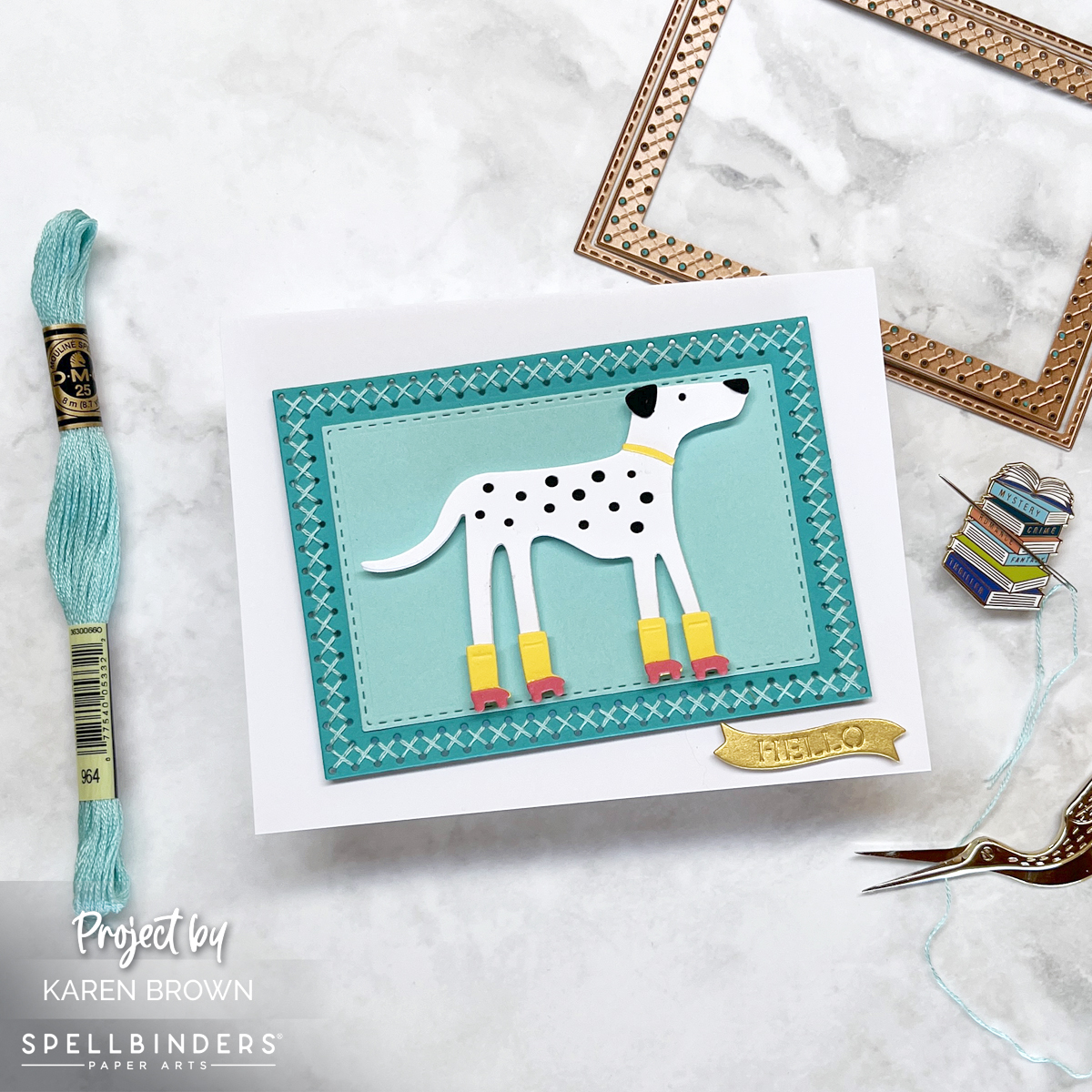 Handmade stitched card tutorial with Spellbinders Novebmer 2024 Stitching Die of the Month and a die cut Dalmation dog.
