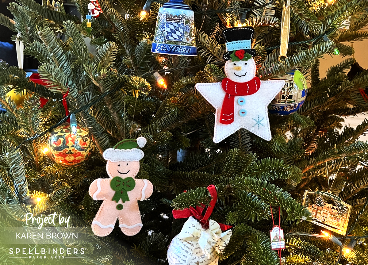 Spellbinders Nichol Spohr Felt Stitch and Create hand-crafted stitched Christmas ornaments with a darling star shaped snowman and an adorable Gingerbread Girl.