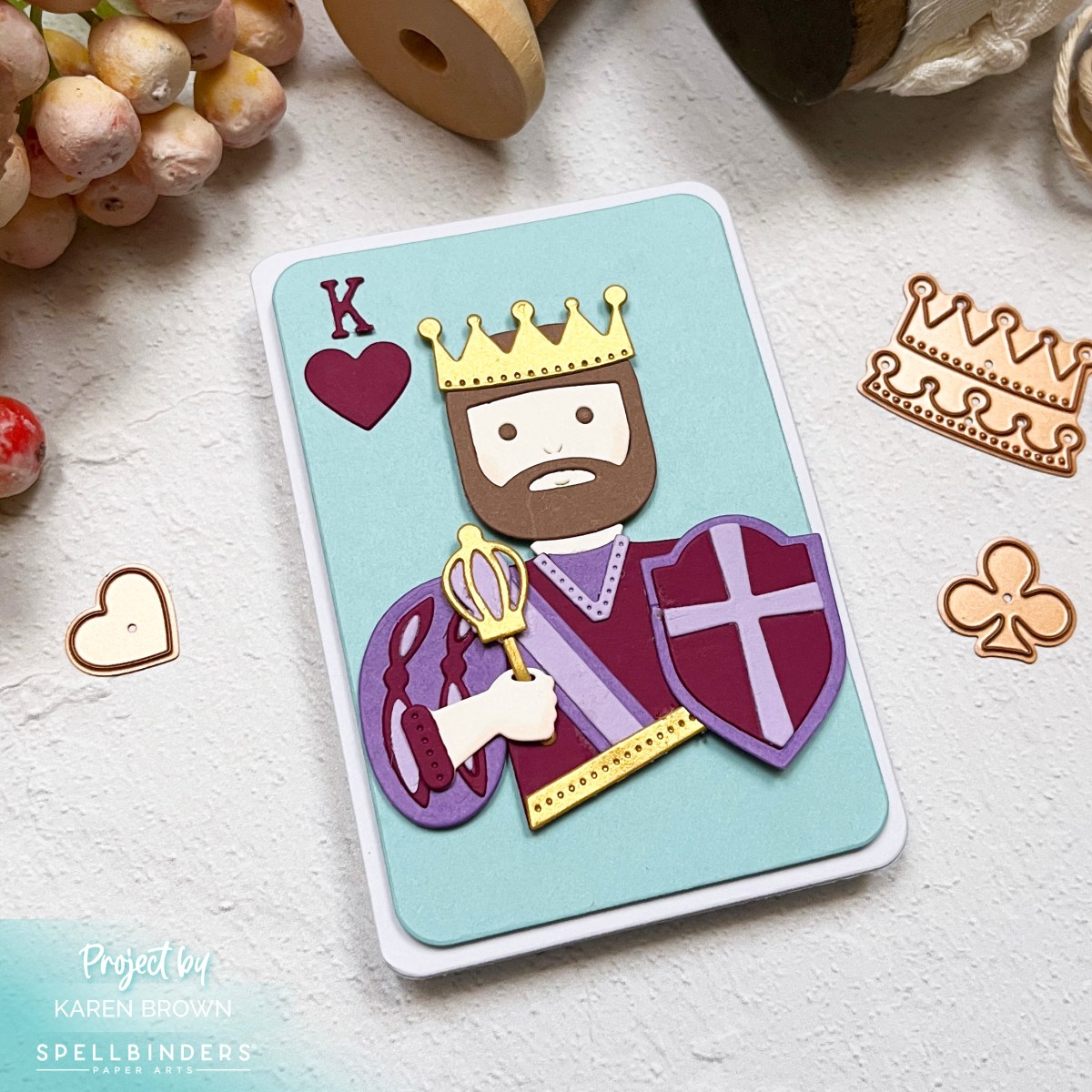 King of Hearts handmade card from Spellbinders Jack of All Trades Collection.  Great masculine card for birthdays or Valentines. 