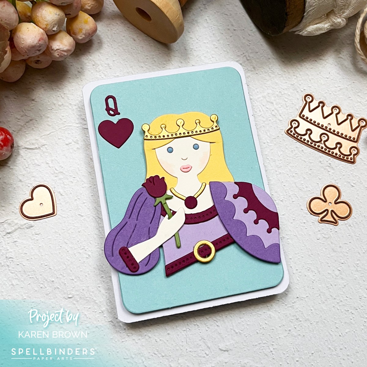 Queen of Hearts handmade card from Spellbinders Reversible Royal Court die set.  Great for Birthdays, Anniveraries or Valentines Day.