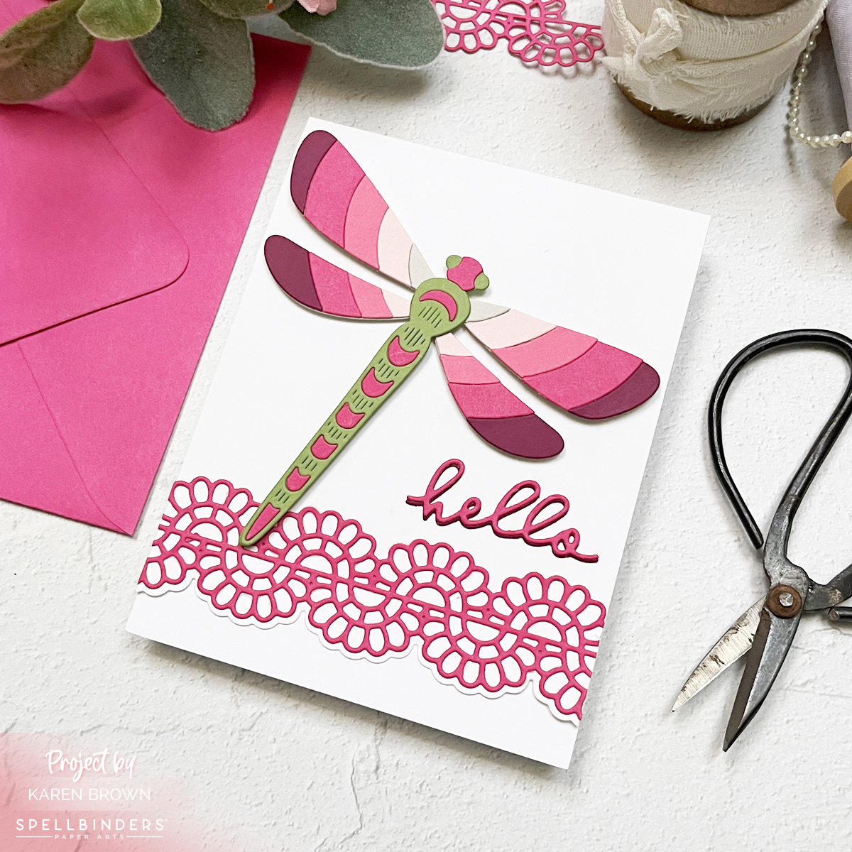 Bold Bright and Beautiful Dragonfly card crafter using Spellbinder January 2025 Small Die of the Month Kit.