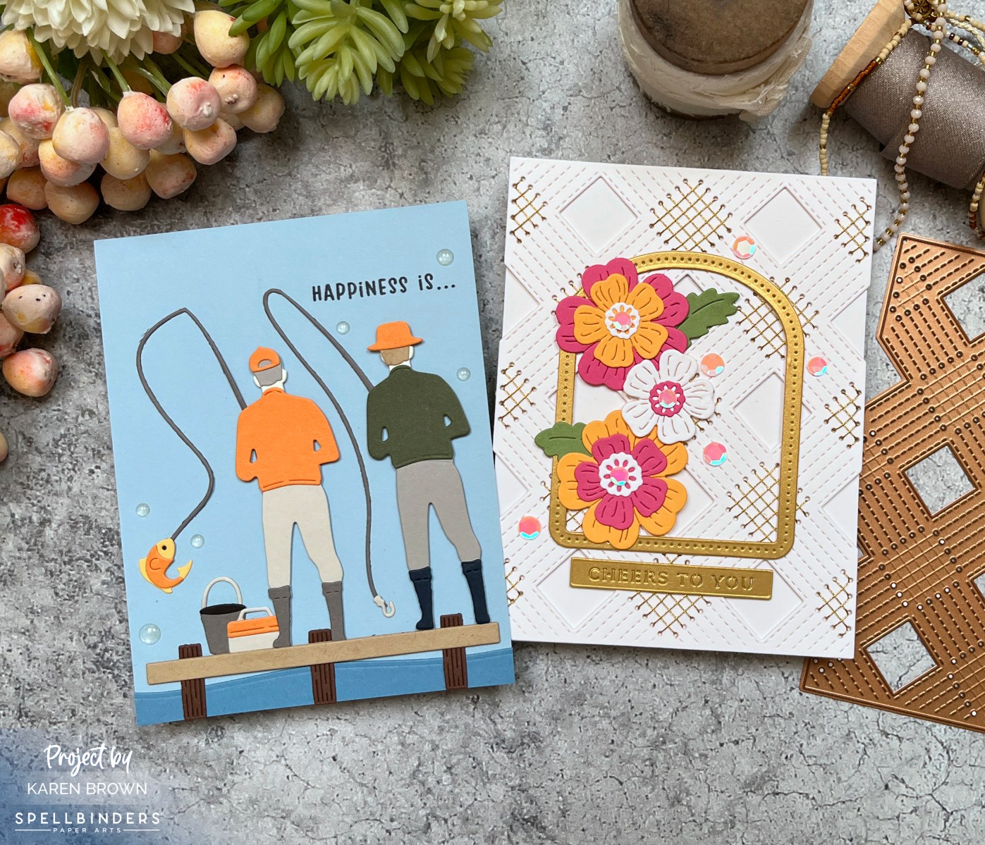 Two beautiful handmade and die-cut cards created with Spellbinders March 2025 Club Kits.