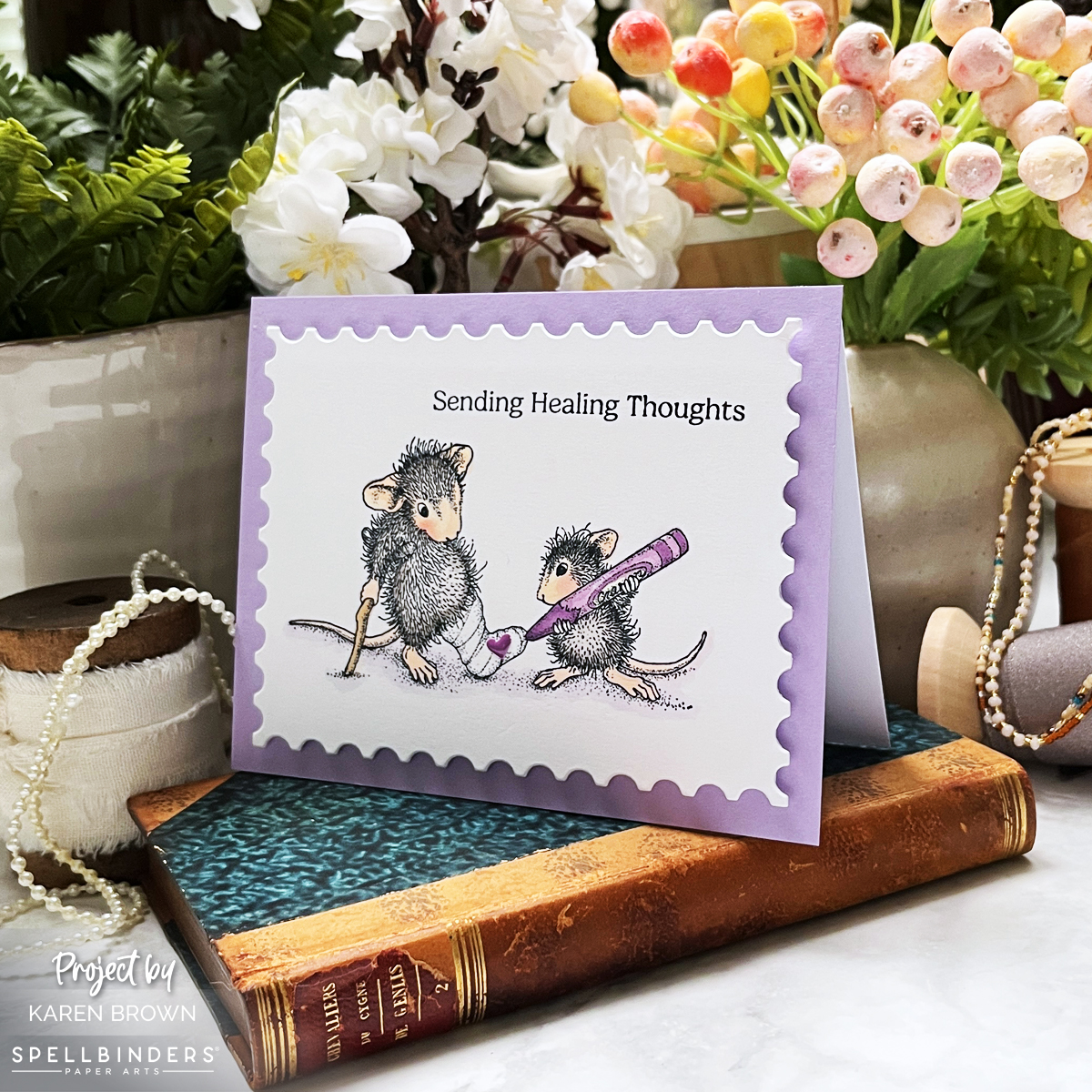 Adorable handmade Get Well card featuring stamped and Copic colored House Mouse design.