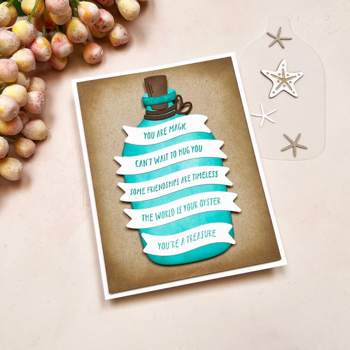 Message in a bottle theme sentiment focused handmade card