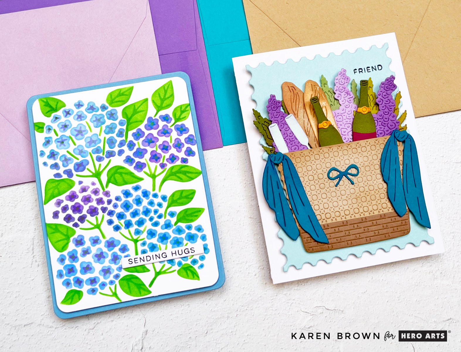 Two summery cards created with Hero Arts June 2025 Card kits.