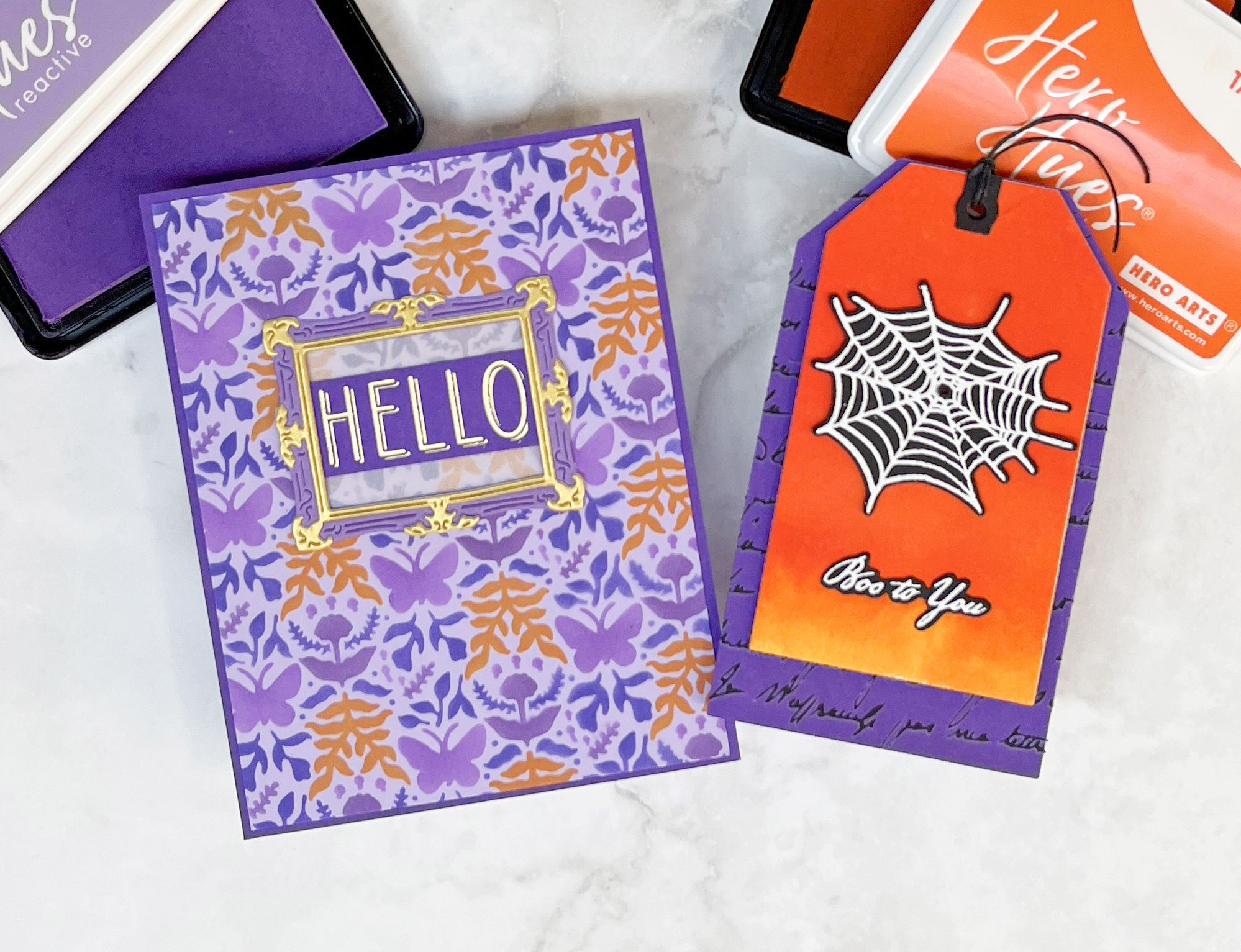 Handmade stenciled Halloween card and tag.