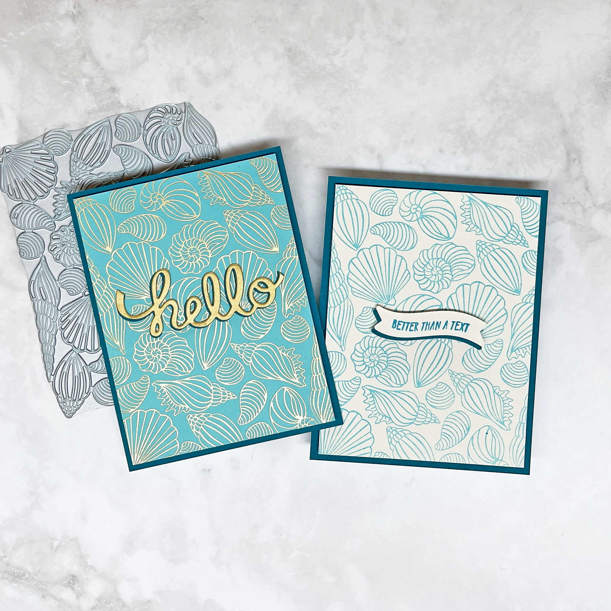 Two shell theme BetterPress and Hot Foil Glimmer cards.