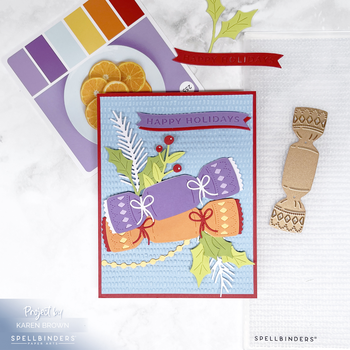 Die Cut Christmas cracker card with loads of texture, dimension and vivid colors.