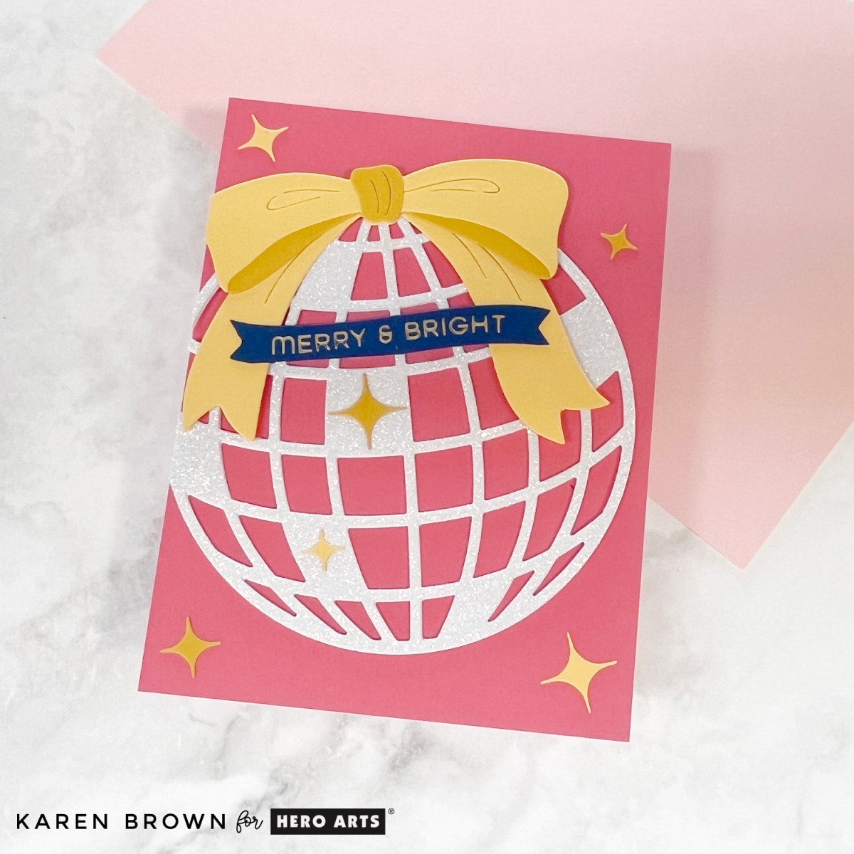 Merry & Bright die cut Christmas Ornament card created with Hero Arts Studio October 2025 Card Kit of the Month.