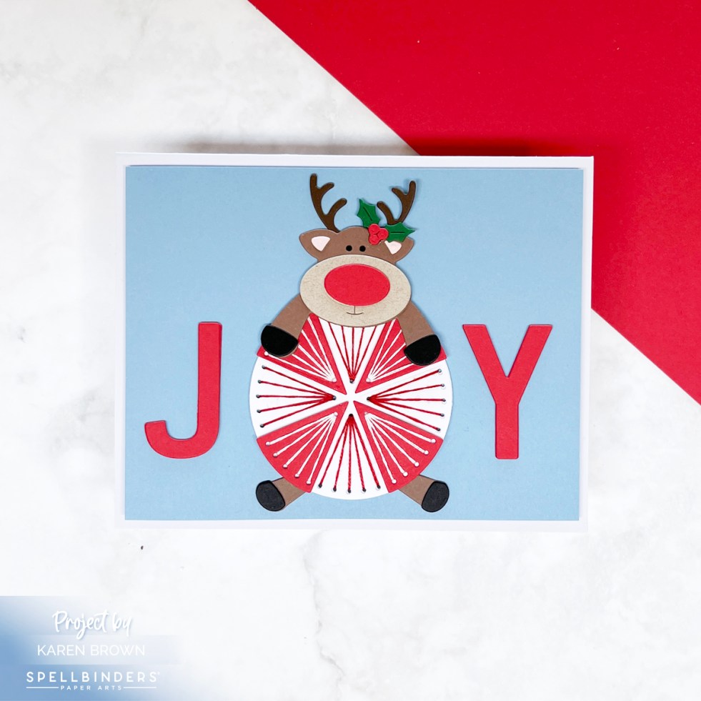 Die cut and hand stitched "Joy" Chirstmas Card.