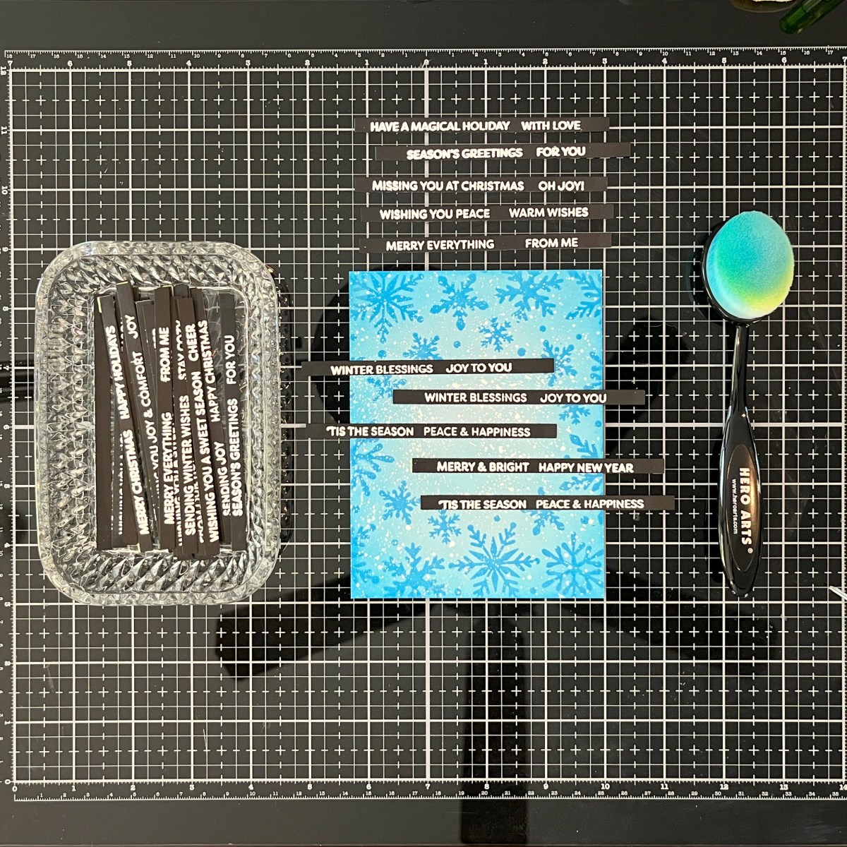 Process photo showing how versatile sentiment strips are in cardmaking.