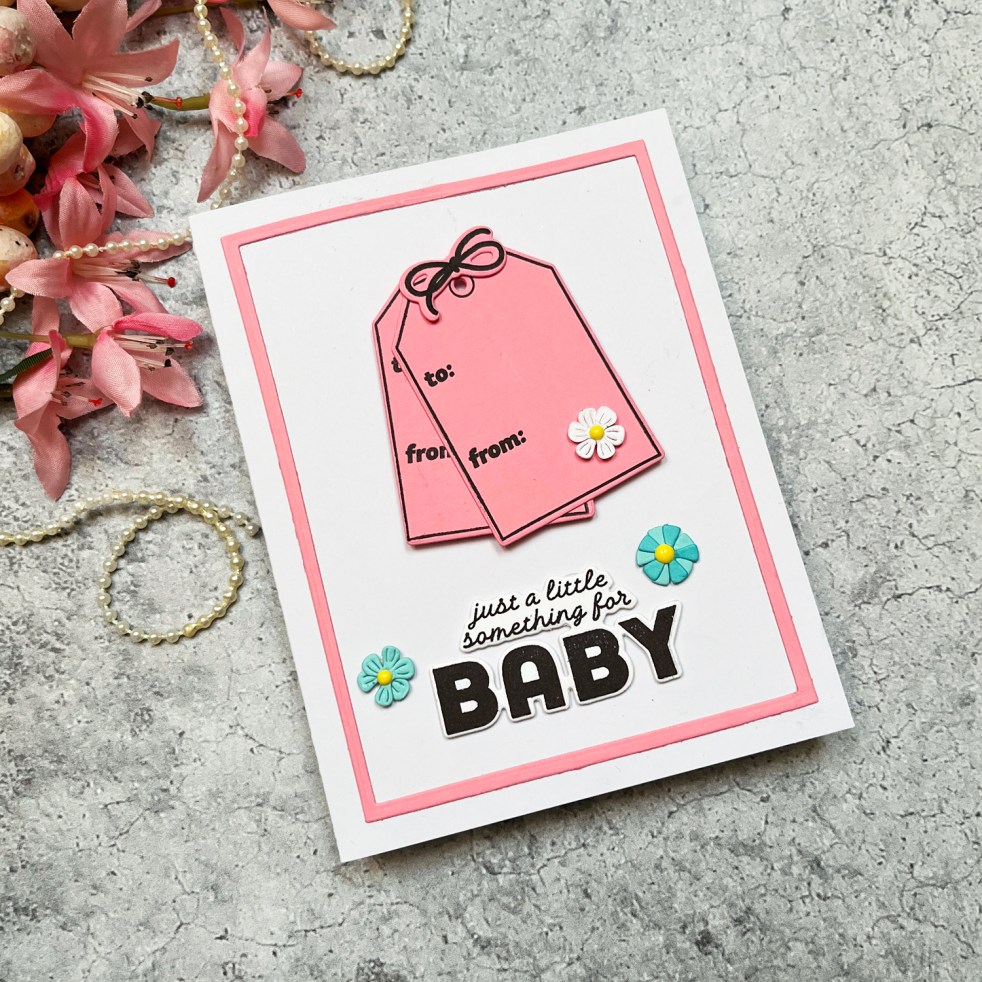 Pink handmade card for a Baby Shower.