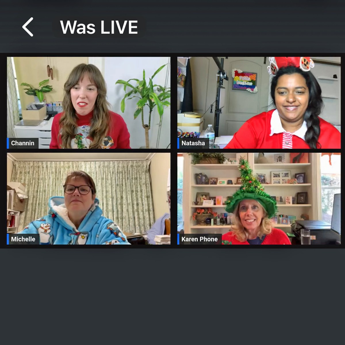 Screenshot collage of Channin, Natasha, Michelle, and Karen (Kenny's Cards) from Craft Lounge LIVE #4.