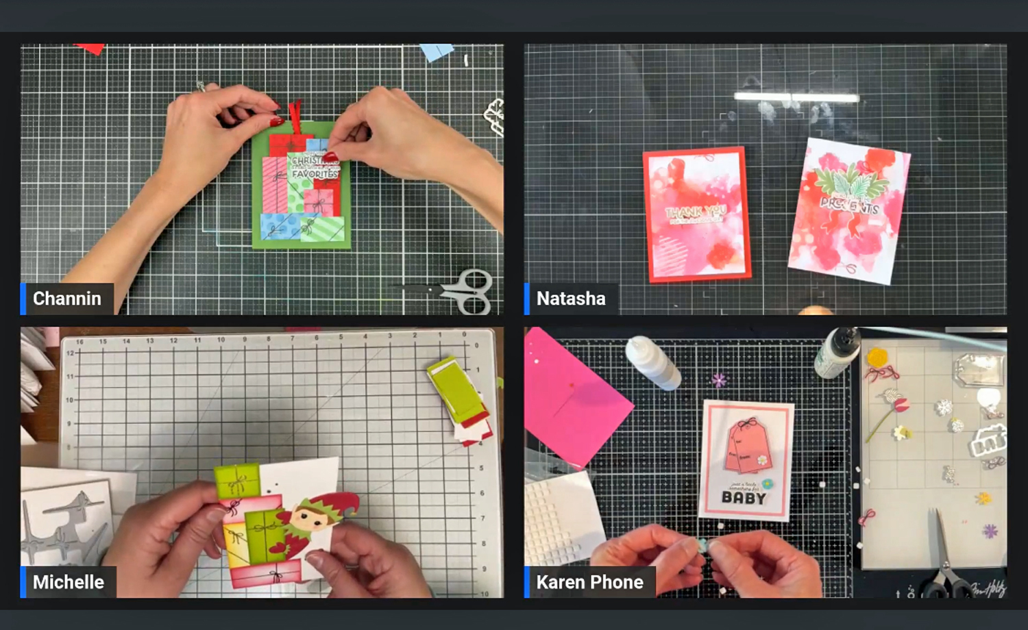 Screen shot of 4 Hero Arts Creative Team members participating in Craft Lounge LIVE #4,