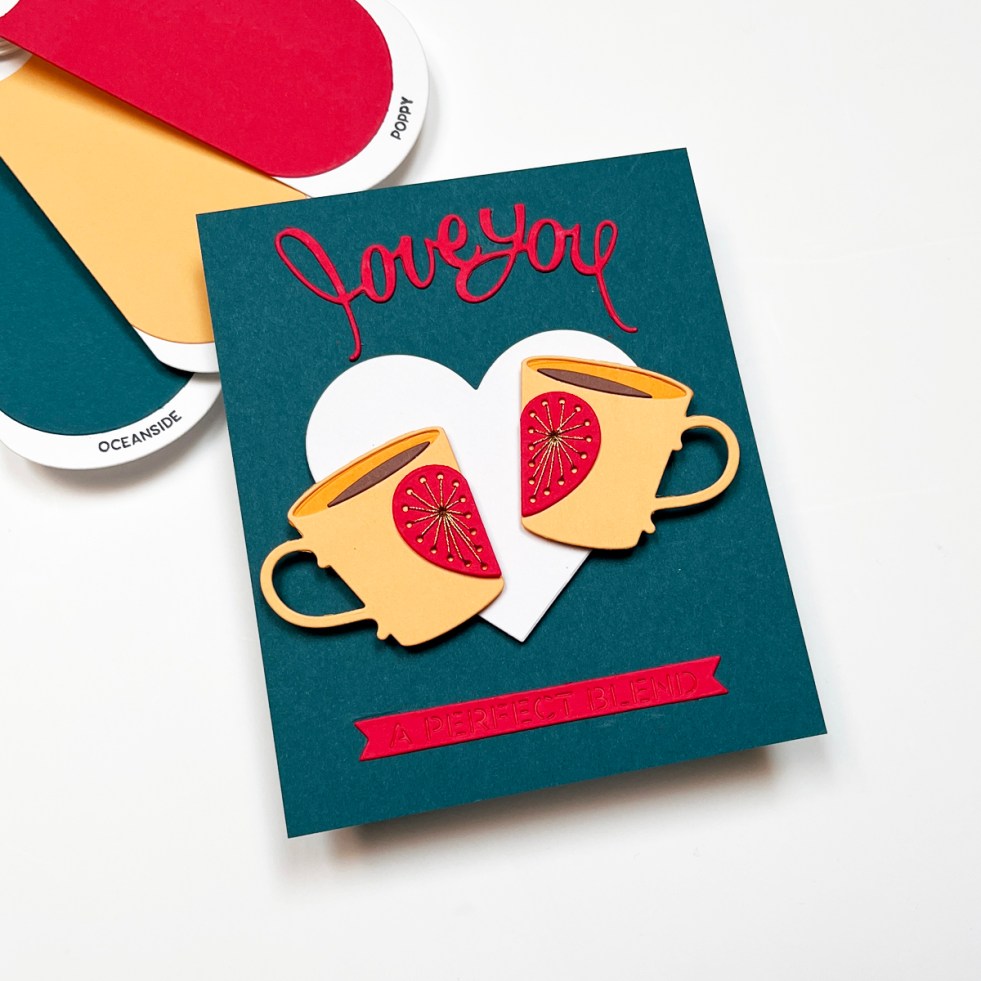 Die cut and stitched handmade coffee theme valentine.