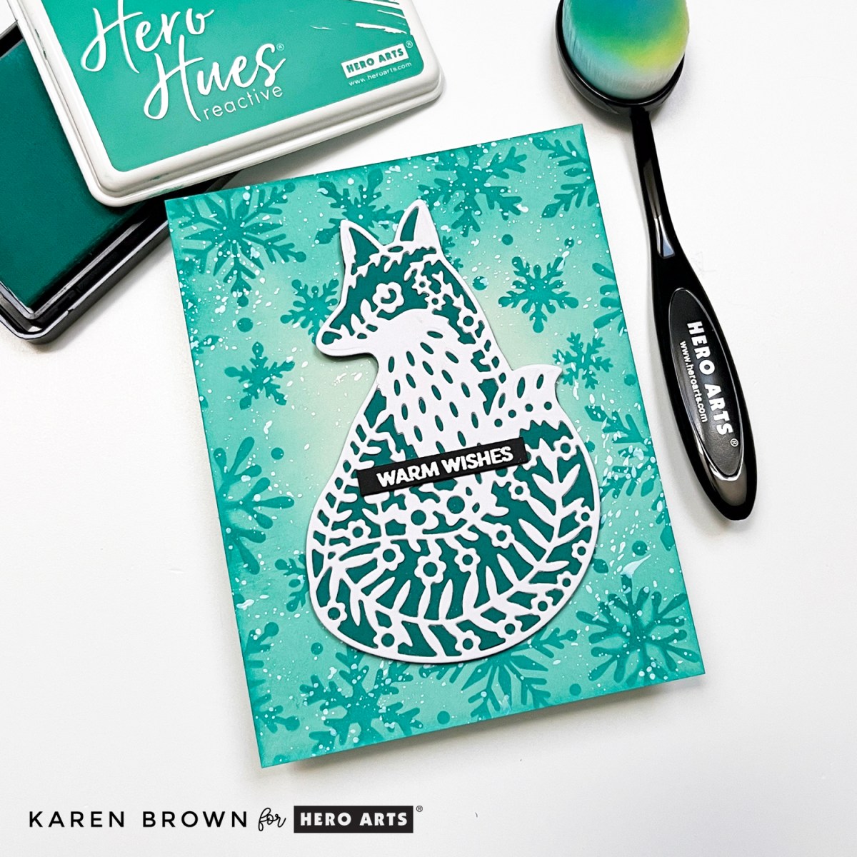 Stenciled Christmas Card with die cut fox focal point.