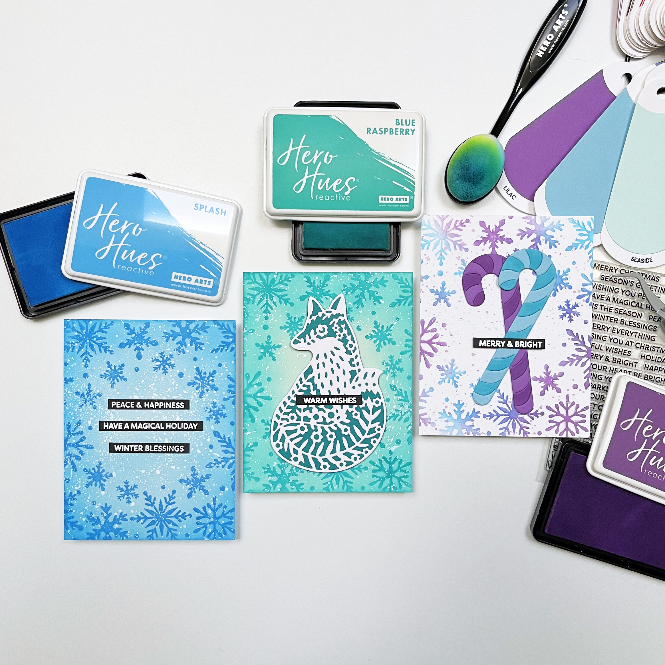 3 stenciled Christmas Card ideas.