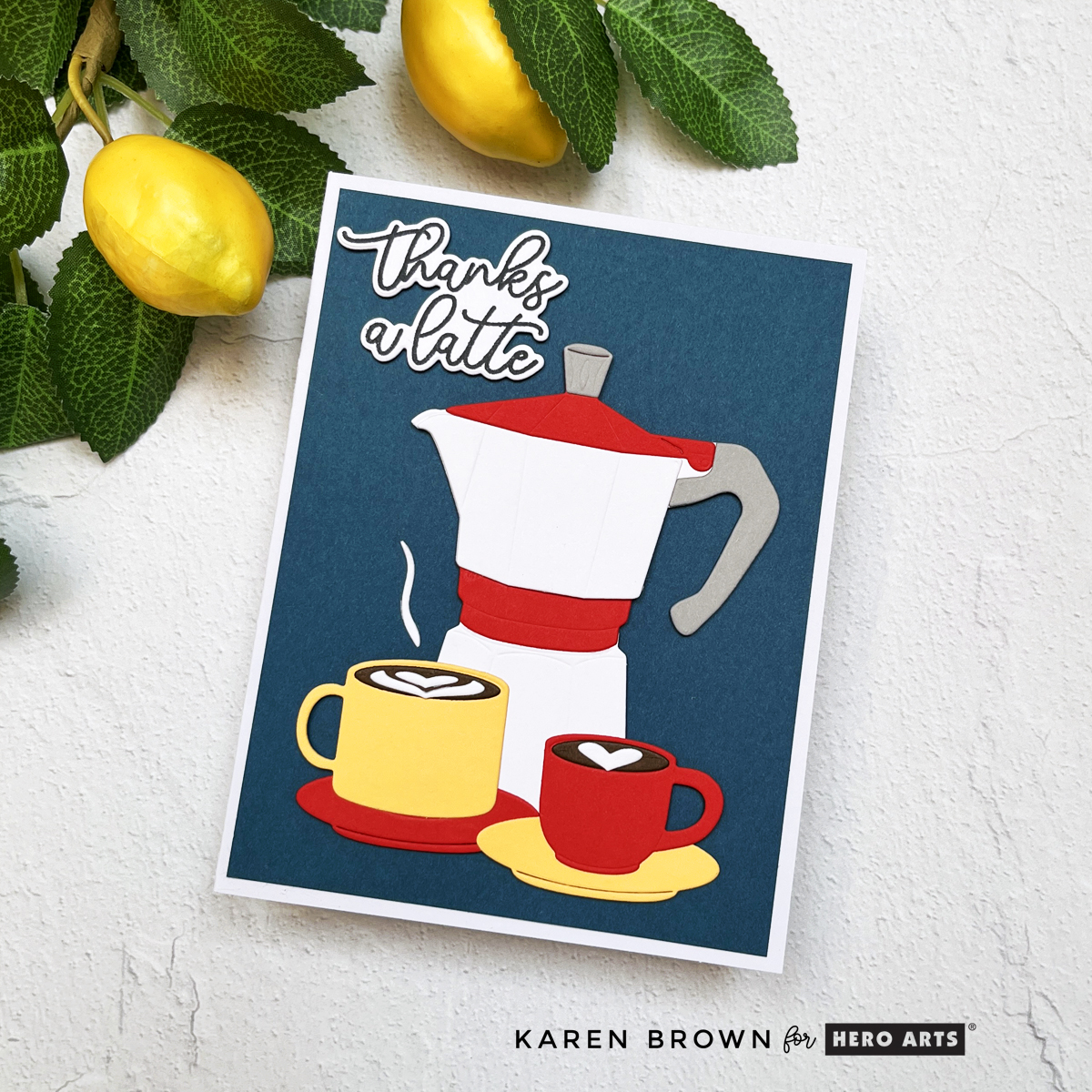 Bold graphic coffee latte themed handmade die cut card created with the Hero Arts What’s Brewing Collection
