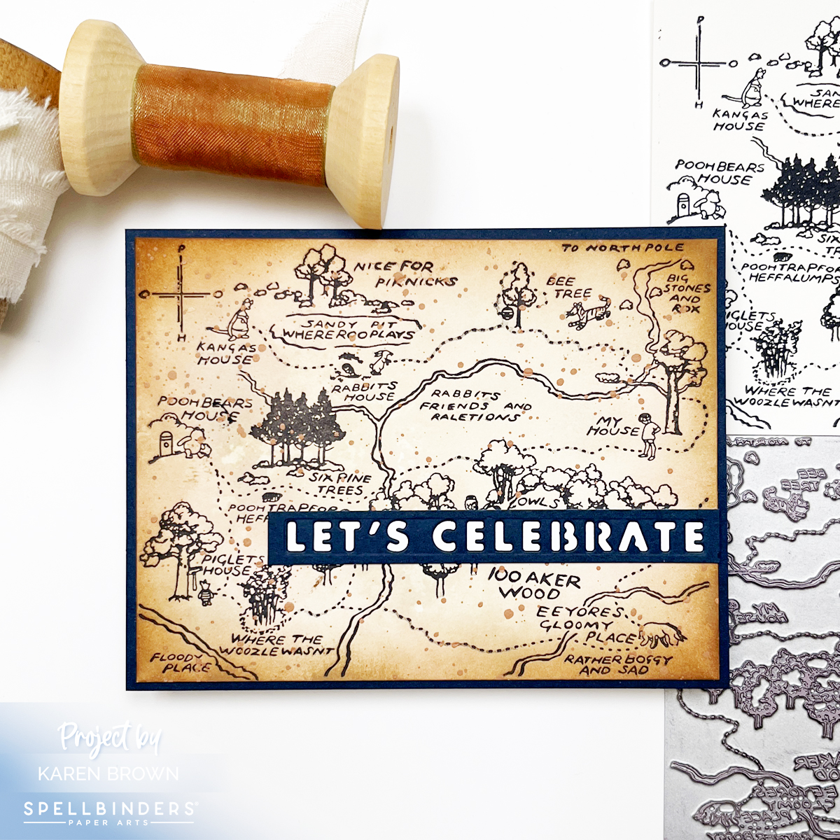 BP343 Spellbinders The Hundred Acre Wood BetterPress rustic map birthday card