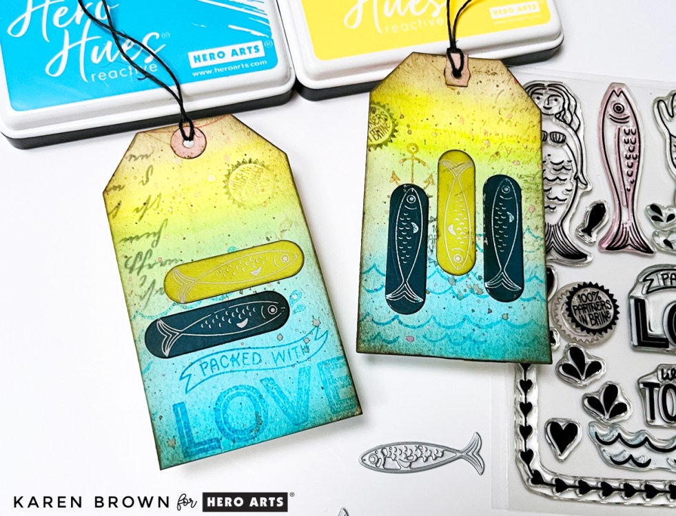 Two easy mixed media tags with an aquatic fish theme.