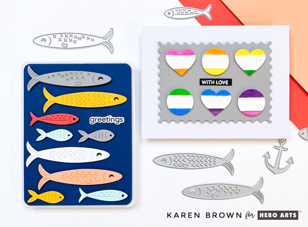 two colorful die cut cards from Hero Arts Packed with Love collection