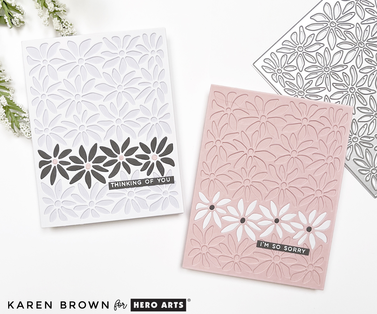 Two serene floral die cuts cards using Hero Arts Daisy Cover Die and the inlay die cutting technique.