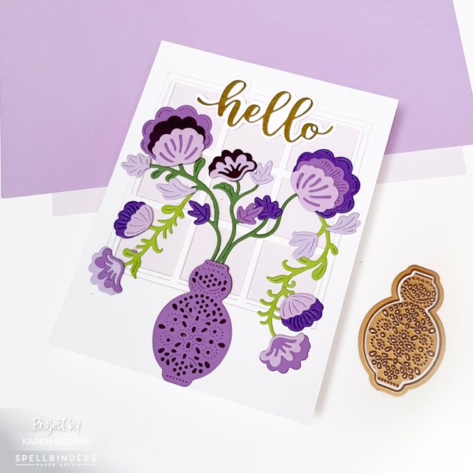 Purple floral die cut Mother's Day Card with framed window background.