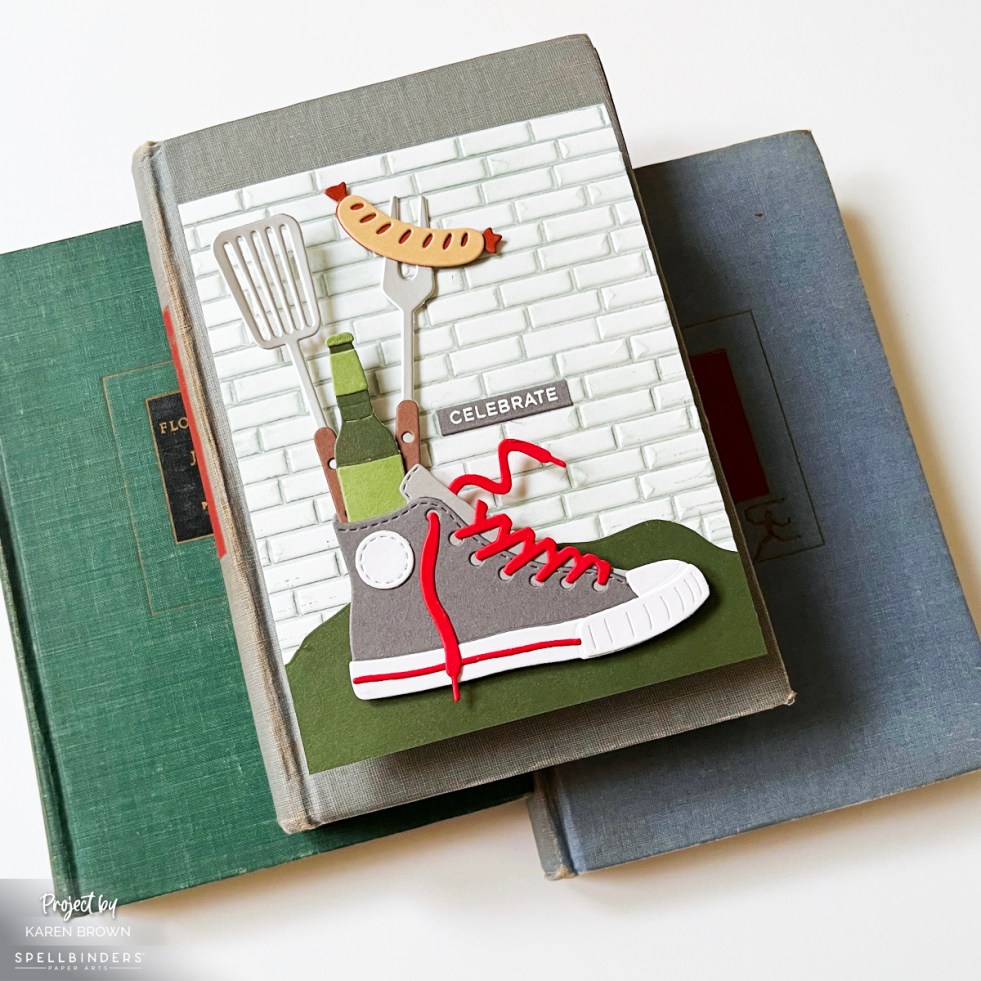 Masculine Birthday Card with die cut grilling and sneaker themes.