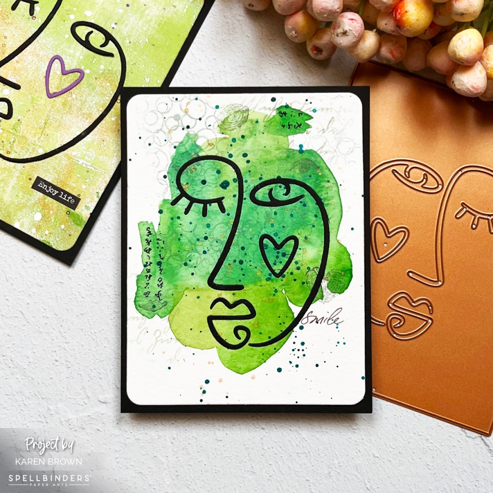 Green die cut and watercolor line of being mixed media card