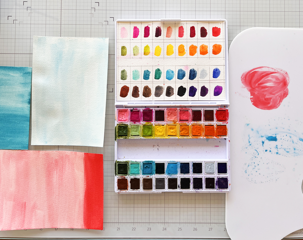 creating 3 custom watercolor panels for an easy mixed media card for beginners.