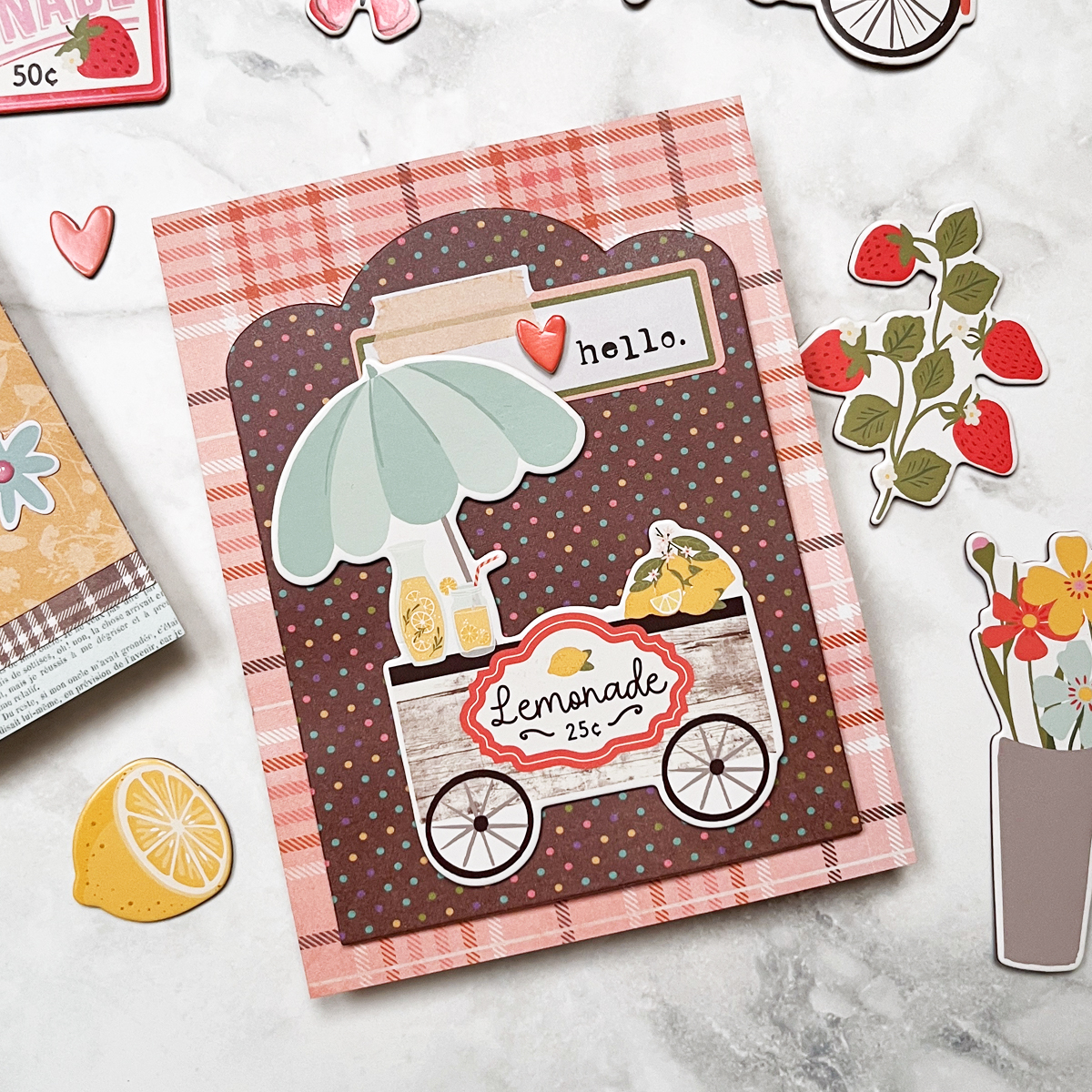 Easy and fun beginner cardmaking card featuring a chipboard lemonade cart.
