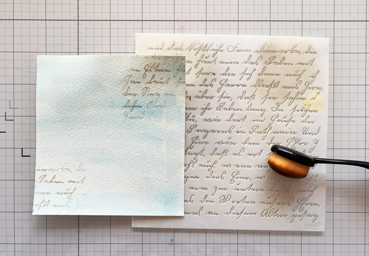 Easy stenciling on a watercolor mixed media background panel.