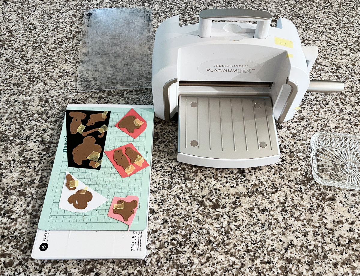 Die-cutting process with Platinum 6 and Minnie Mouse dies.