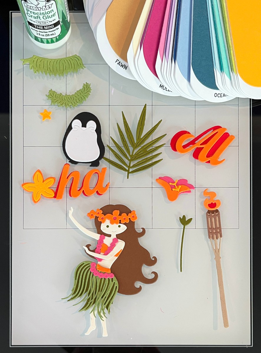die cuttting and assembling two tropical handmade scene cards