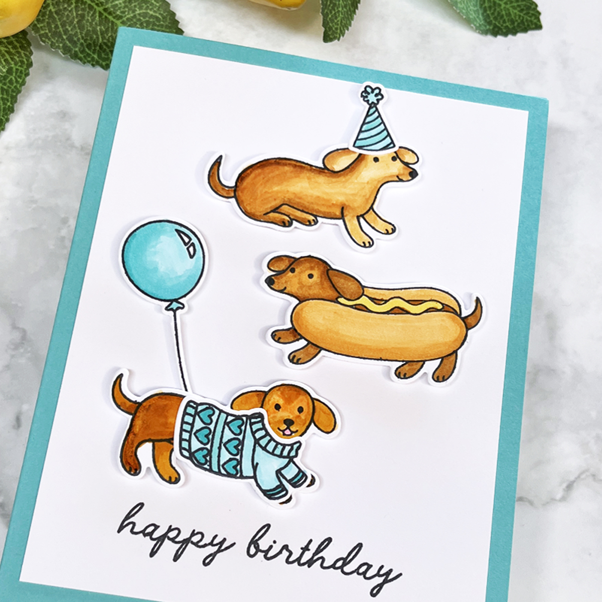 Cute humorous dog-themed birthday card with punny sentiment and foam-mounted dachshund images.