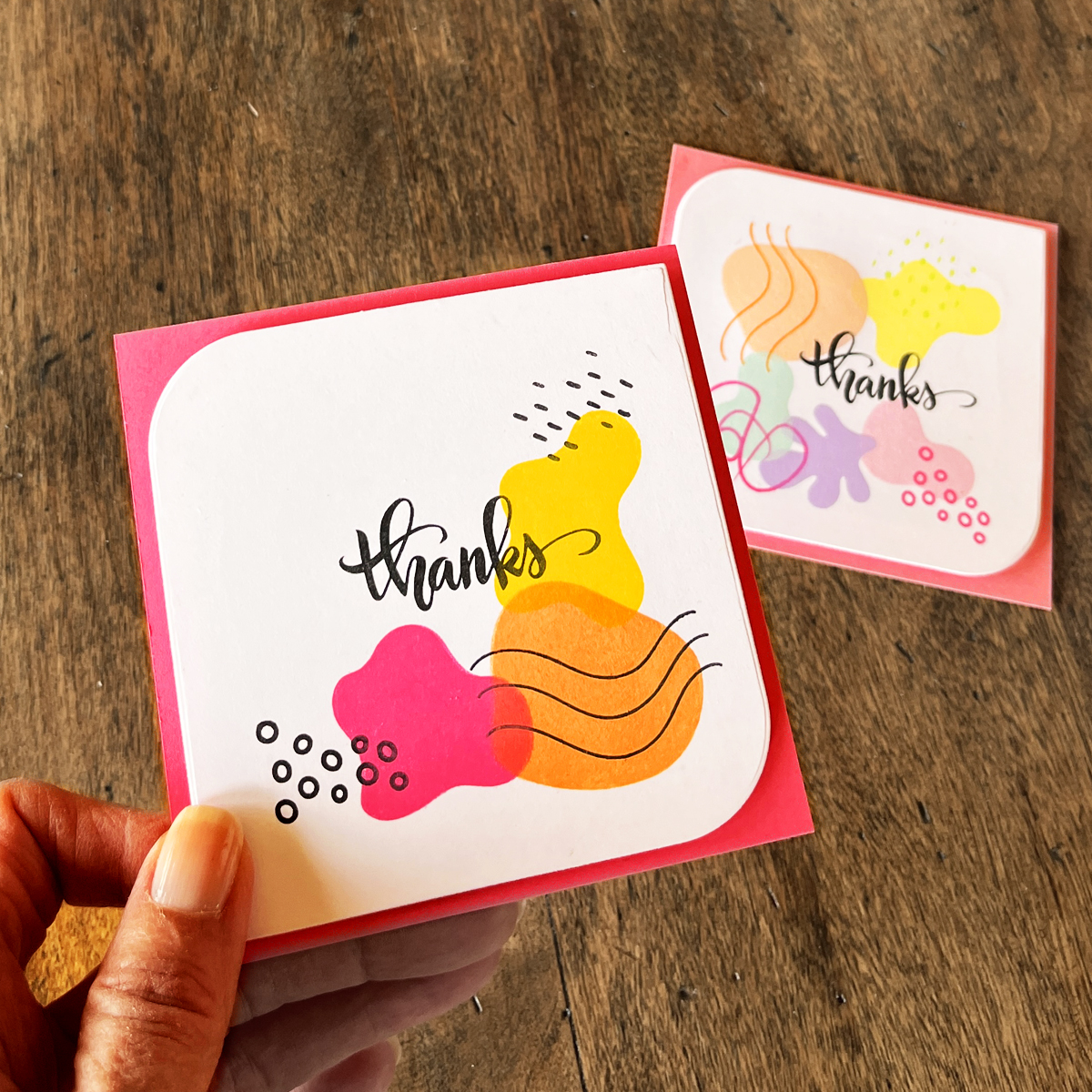 2 square thank you notes created with Organic Shapes stamps from Hero Arts