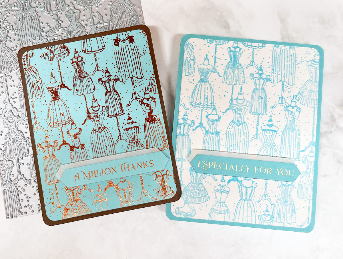 2 vintage dress cards: one foil, one BetterPress letterpress