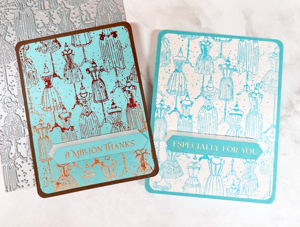 2 vintage dress cards: one foil, one BetterPress letterpress