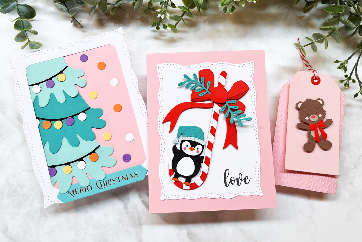 3 Christmas cards + tag using Spellbinders All Crates Club - July 2026