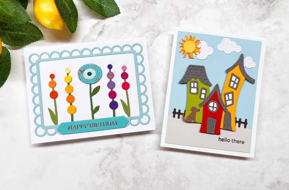Spellbinders Whimsical Village Collection die cut cards