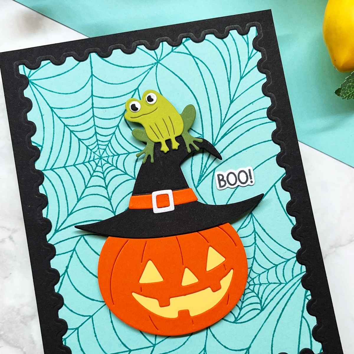 Close of a fun die-cut Halloween card created for kids.