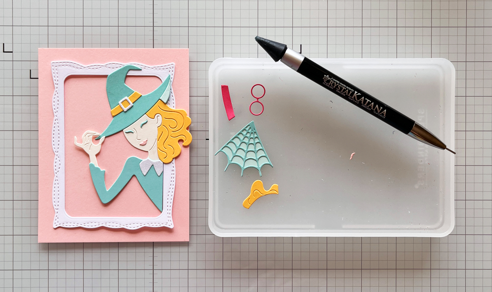 Process photo showing card layout options for die cut card.